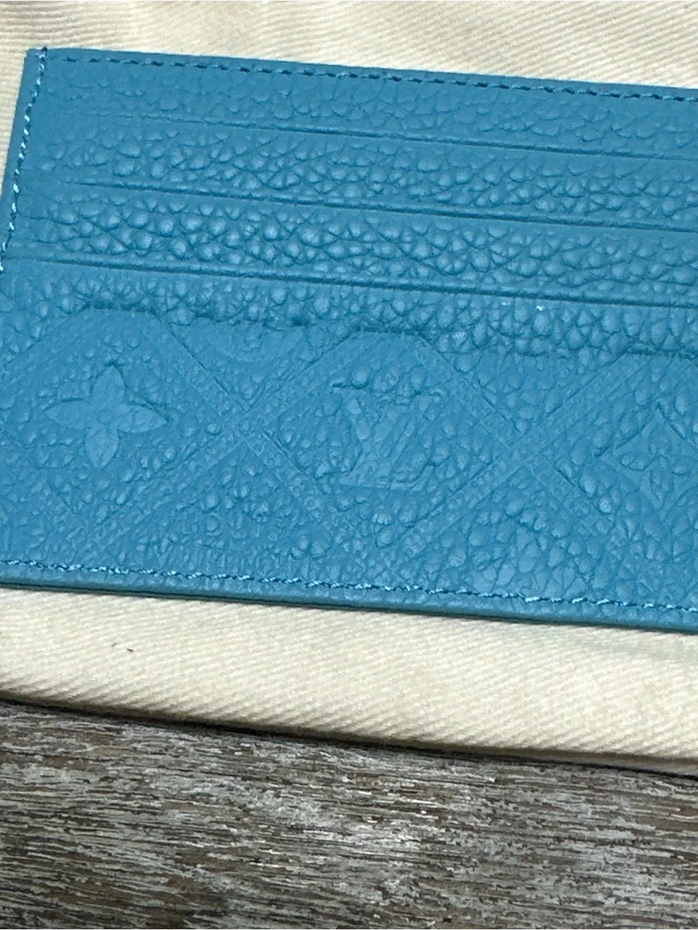 Textured Blue-Turquoise Leather Card Holder